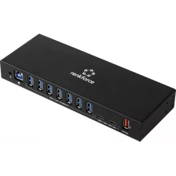 Renkforce RF-7403762 USB-hub 10 port USB-A, USB-C® USB 3.2 Gen1 5 Gbit/s til industrielle anvendelser sort RF-IH10-100