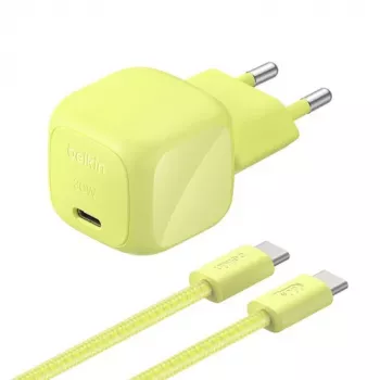 Belkin BOOST Charge USB-C/USB-C 30W PD lader med PPS, Citrus + 2 m USB-C-kabel (WCA008KQ2MGR-B6)