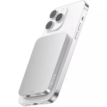 Nevox magnetisk trådløs powerbank Qi2, 5000 mAh, sølv/hvid