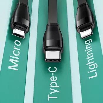 Usams U69 3-i-1 USB-kabel (Lightning / Micro-USB / USB-C), 1 m, blå