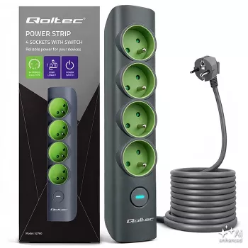 Qoltec Power Strip with Illuminated Switch, 4 Earthed Sockets, 1.8 m