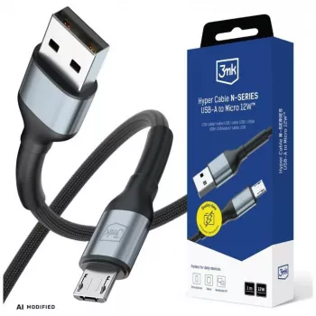 3mk Hyper Cable N-Series USB-A til Micro-USB-kabel, 1 m, 12 W, sort