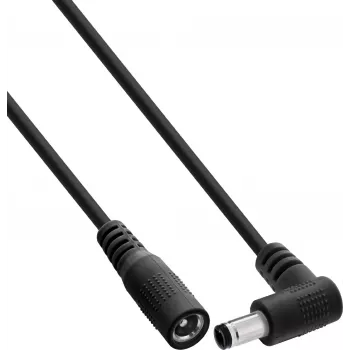 InLine® DC-forlængerkabel, vinklet stik, 5,5 x 2,5 mm, sort, 0,2 m