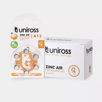 Uniross A13 knapcellebatterier til høreapparater 230mAh, 6 stk.