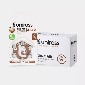 Uniross A312 knapcellebatterier til høreapparater 148mAh, 6 stk.