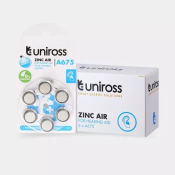 Uniross A675 knapcellebatterier til høreapparater 540mAh, 6 stk.