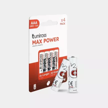 Uniross Max Power Alkaline-batterier AAA / LR03 1300mAh, 4 stk.