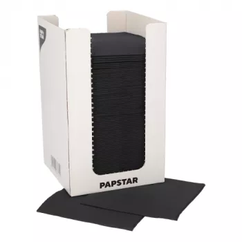 PAPSTAR cocktailservietter PUNTO, 200 x 200 mm, sort tissue, 2-lags, 1/4-fold, med Dot on Dot Micro