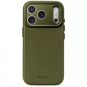 Decoded Leather Backcover – lædercover til iPhone 18 Pro Max / 17 Pro Max, kompatibel med MagSafe (mosgrøn)