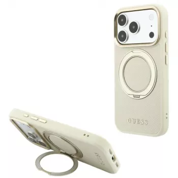 Guess Ring Stand 360 Grained Classic Logo MagSafe cover til iPhone 18 Pro Max / 17 Pro Max beige