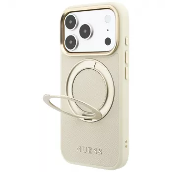 Guess Ring Stand 360 Grained Classic Logo MagSafe cover til iPhone 18 Pro Max / 17 Pro Max beige