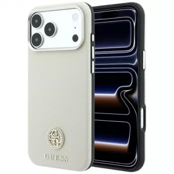 Cover Guess Grained Round Strass Logo MagSafe til iPhone 18 Pro Max / 17 Pro Max beige