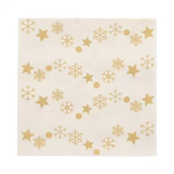PAPSTAR »Golden Snowflakes« juleservietter 330 x 330 mm, trykt, 1/4-fold, 3-lags