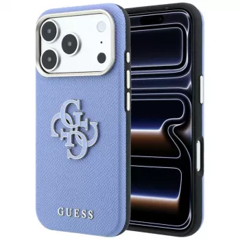 Guess præget & stort resin-logo-etui til iPhone 18 Pro Max / 17 Pro Max, blå