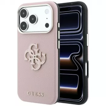 Guess Grained & Big Resin Logo cover til iPhone 18 Pro Max / 17 Pro Max, pink