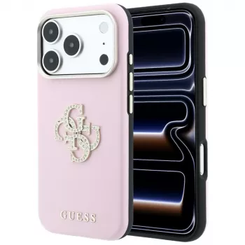 Guess Smooth & Big Strass Logo cover til iPhone 18 Pro / 17 Pro, lyserød