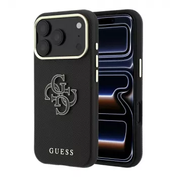 Guess Grained & Big Resin Logo cover til iPhone 18 Pro Max / 17 Pro Max, sort