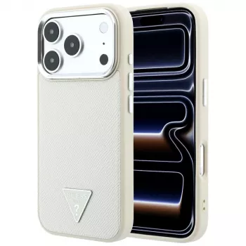 Guess Grained Triangle Logo MagSafe-cover til iPhone 18 Pro / 17 Pro, beige