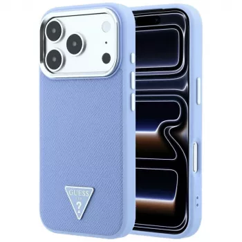 Guess Grained Triangle Logo MagSafe-cover til iPhone 18 Pro Max / 17 Pro Max, blå