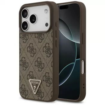 Guess læder 4G Triangle Strass MagSafe-cover til iPhone 18 Pro / 17 Pro, brun