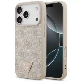 Guess læder 4G Triangle Strass MagSafe-cover til iPhone 18 Pro / 17 Pro, pink