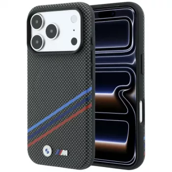 BMW M Quadrille Kevlar Print Tricolor Lines & Metal Logo MagSafe-cover til iPhone 18 Pro Max / 17 Pro Max, antracit
