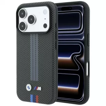 BMW M Quadrille Kevlar Tricolor Print Lines MagSafe-cover til iPhone 18 Pro Max / 17 Pro Max, antracit