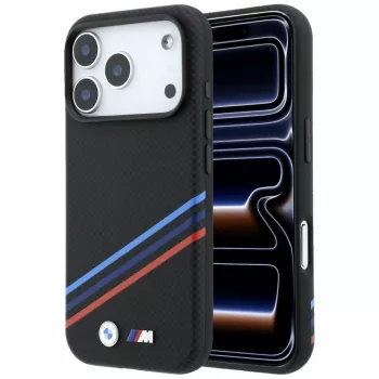 BMW M Quadrille Kevlar Print Tricolor Lines & Metal Logo MagSafe-cover til iPhone 18 Pro Max / 17 Pro Max, sort