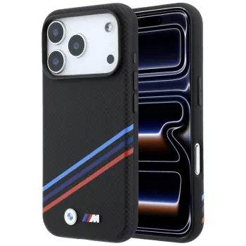 BMW M Quadrille Kevlar Print Tricolor Lines & Metal Logo MagSafe-cover til iPhone 18 Pro / 17 Pro, sort