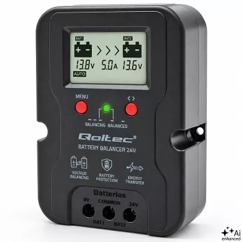Qoltec spændingsudligner 24V til 2 x 12V batterier | 5A | AGM GEL LiFePO4 | LCD