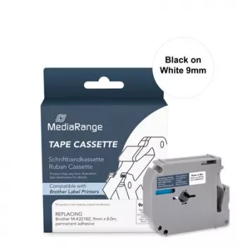 MediaRange skriftbåndskassette til Brother M-K221BZ, 9 mm x 8 m, sort på hvid