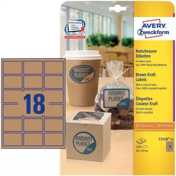 Avery Zweckform L7110-25 etiketter, permanent klæbende, naturbrun, 62 x 42 mm, 450 stk. (25 ark x 18)
