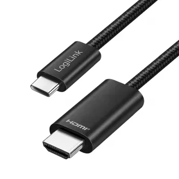 LogiLink UA0470 USB 3.2 Gen1 Type-C til HDMI-kabel, 4K/30 Hz, vævet, sort, 2 m