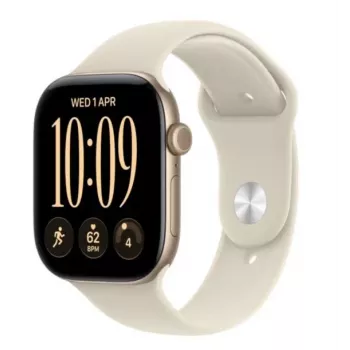 Apple Watch Series 12 GPS-smartwatch, 42 mm, aluminiumskasse i lysguld, sportrem i sand M/L