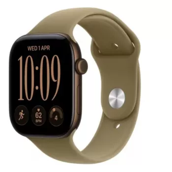 Apple Watch Series 12 smartwatch, GPS + Cellular, 42 mm, aluminiumskasse i mørk bronze, sportrem i oliven S/M