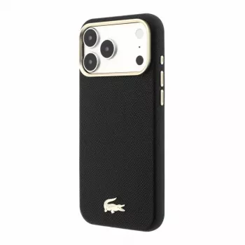 Lacoste PU-læder Champs Elysees MagSafe-cover til iPhone 18 Pro Max / 17 Pro Max, gyldent logo, sort-guld