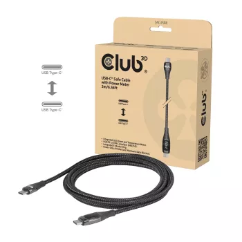 Club 3D CAC-2508 USB-C-sikkerhedsladekabel, 240 W, med ladedisplay, stik/stik, 2 m