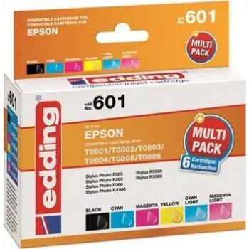 Edding EDD-601 blækpatroner til Epson Stylus Photo P50, kompatibel, multipak sort + cyan + magenta + foto-cyan + foto-magenta (6 stk.)