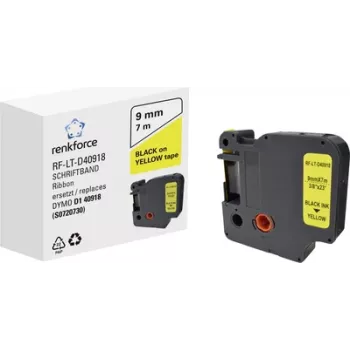 Renkforce RF-LT-D40918 mærkebånd, erstatter DYMO D1 40918, 9 mm, gul med sort tekst, 7 m