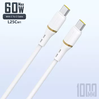 Dudao 1 m 60 W datakabel i flydende silikone USB-C til USB-C, hvid