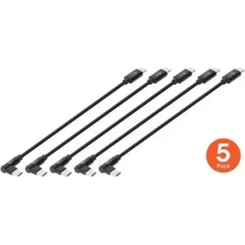 Manhattan kort USB-C-ladekabel, 60 W, 20 cm, han til han, 1 x vinklet/1 x lige (5 stk.), sort