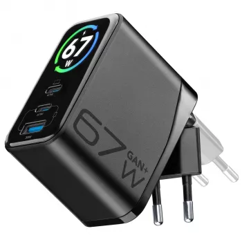 Cellularline TFT Multiport Charger 67 W hurtigoplader, GaN, 2 x USB-C, 1 x USB-A