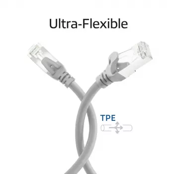 ACT FC2000 CAT6A S/FTP Ultra-Flex-patchkabel, 0,5 m, TPE, Snagless-RJ45, grå