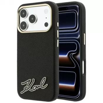 Karl Lagerfeld Grained med Resin Signature Logo MagSafe smartphonecover til iPhone 18 Pro Max / 17 Pro Max, sort