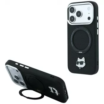 Karl Lagerfeld with Ring Stand 360 Choupette Head Pin MagSafe smartphone case for iPhone 18 Pro / 17 Pro, black