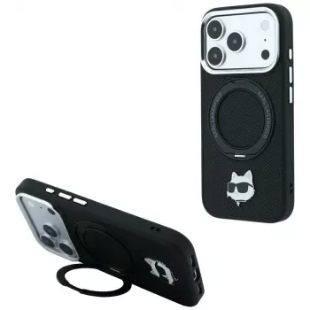 Karl Lagerfeld KF003216 Ring Stand 360 Choupette Head Pin MagSafe case for iPhone 18 Pro Max / 17 Pro Max, black