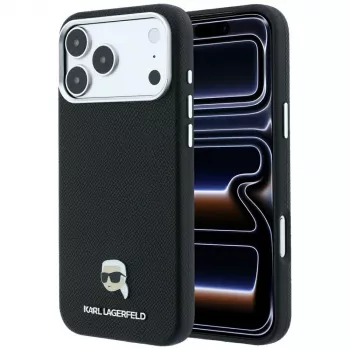 Karl Lagerfeld KF003263 Grained Karl Head Metal MagSafe-cover til iPhone 18 Pro / 17 Pro, sort
