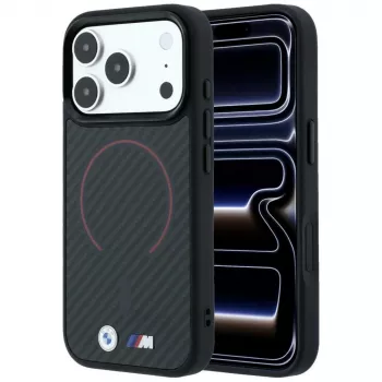 BMW M Kevlar Red Print Ring Metal Logo MagSafe-cover til iPhone 18 Pro Max / 17 Pro Max, sort