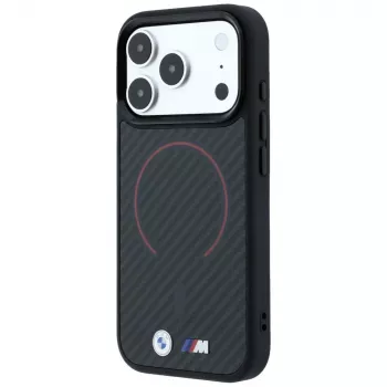 BMW M Kevlar Red Print Ring Metal Logo MagSafe-cover til iPhone 18 Pro Max / 17 Pro Max, sort