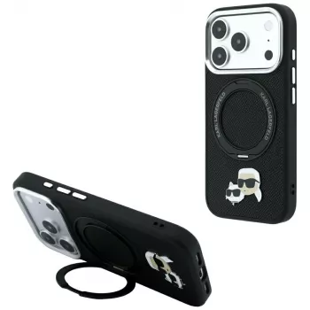 Karl Lagerfeld Ring Stand 360 Karl & Choupette Heads Pin cover med MagSafe til iPhone 18 Pro / 17 Pro, sort